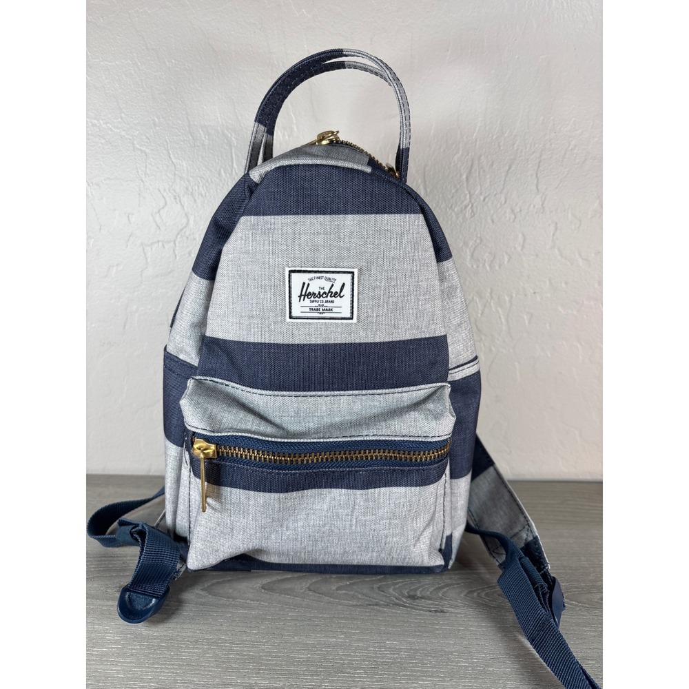 Herschel Supply Co Nova Mini Backpack Navy Blue Grey Striped Canvas Bag
